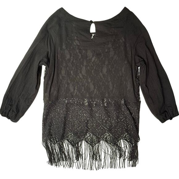 Free People Windows of Lace Black Fringe Sheer Top - Picture 3 of 7